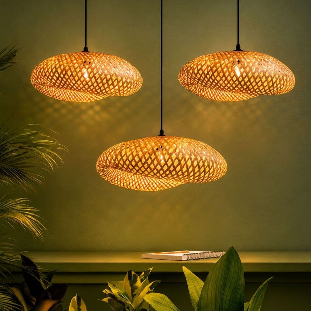 Kit 3 Pendentes Palha Fibra Natural Luminária Teto Moderno Honolulu Hawaii 60cm 50cm Lustre Rustico