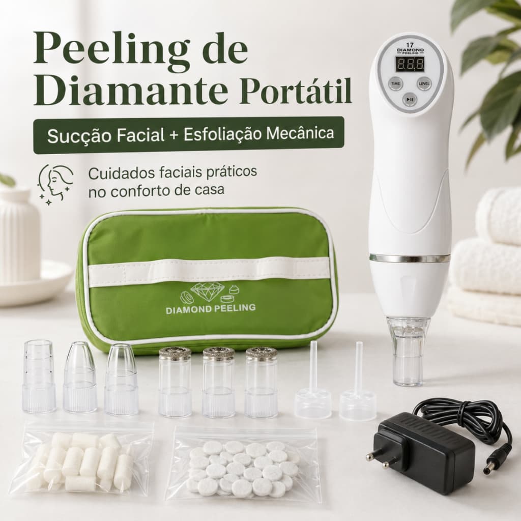 Aparelho Dermabrasão Peeling Diamante Sucção Elétrico Facial Cravos Limpeza Pele Bivolt Elétrico 15W