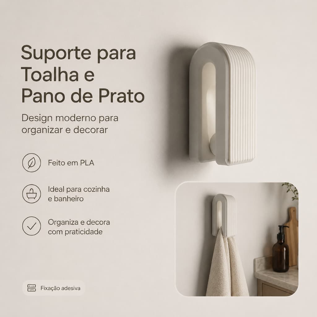 Kit com 3 ou 4 Suportes para Toalha Banheiro | Gancho Toalha Rosto e Banho | Suporte para Pano de Prato | Fixação Fácil