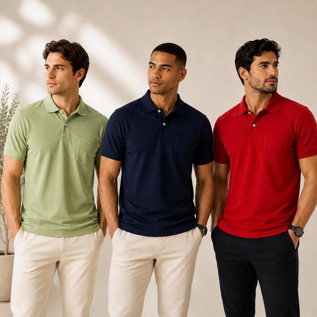 Camisa Polo Masculina Lisa com Bolso Algodão Confortável Casual Social Trabalho Escolha a Co