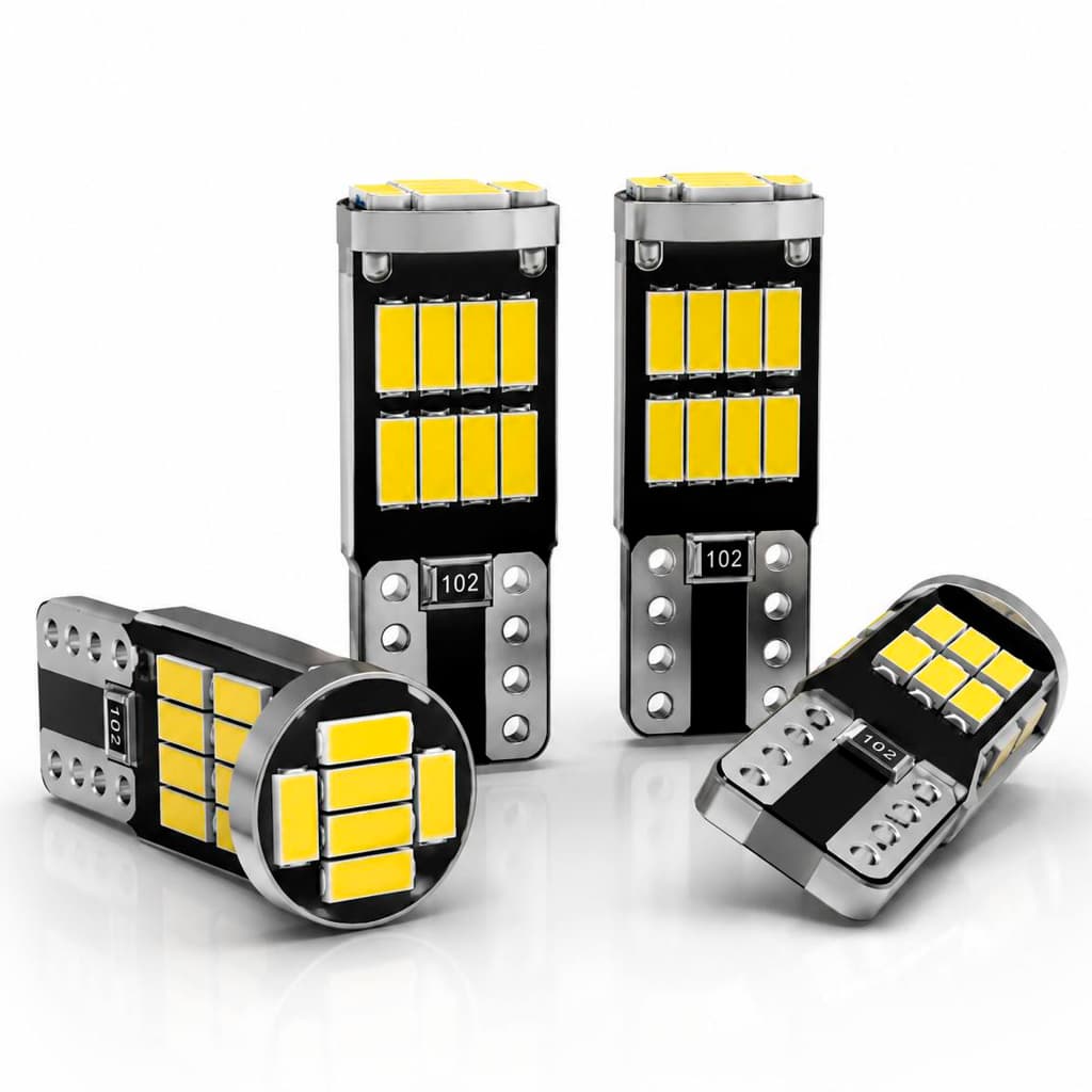 Kit 4 Lâmpadas LED T10 W5W 5W 26 LEDs Super Branca Automotiva 6000k Para Carro Moto Painel Placa Interna