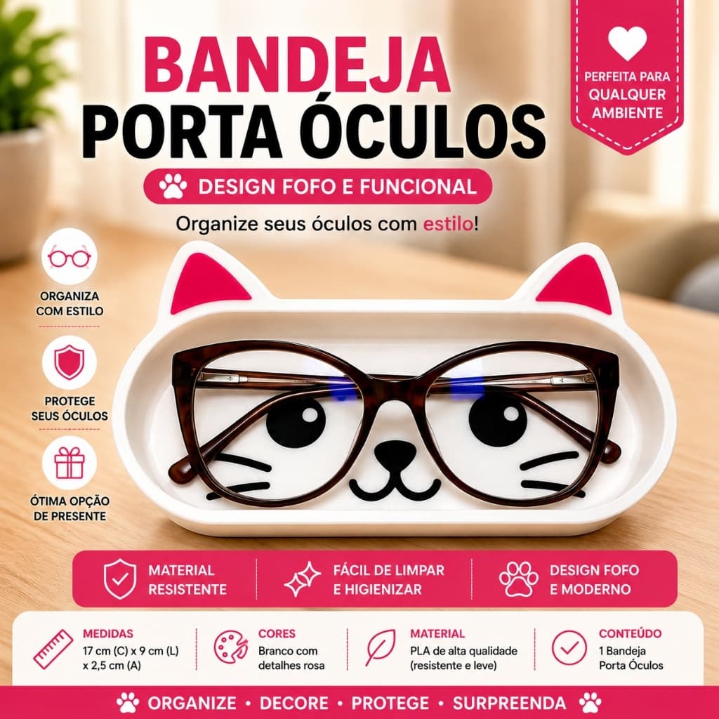 Porta Óculos Gatinho e Urso Panda Organizador de Mesa | Suporte para Óculos Decorativo para Casa e Escritório