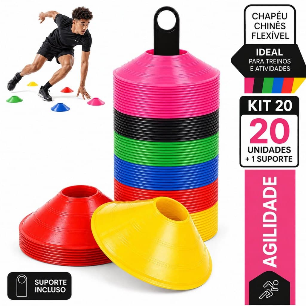 20 Cones Agilidade Chapéu Chinês Treino Funcional Futebol