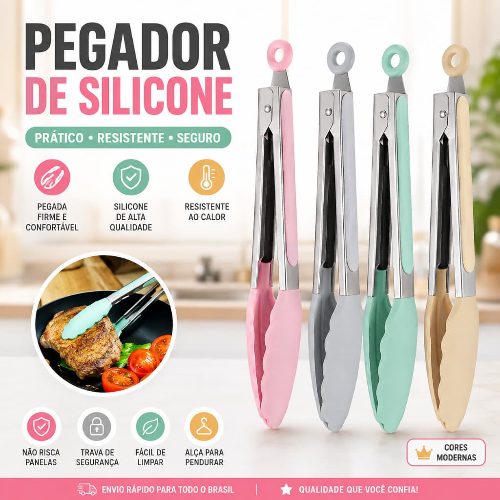 Pegador de Alimentos em Silicone Resistente ao Calor Pinça de Cozinha para Saladas e Massas