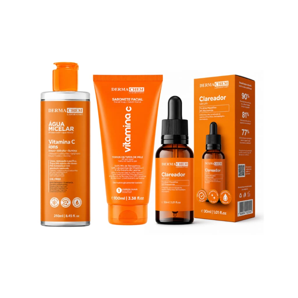 Kit SkinCare Limpeza Facial Diária de Vitamina C Limpa Renova e Clareia - Todos os Tipo de Pele
