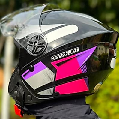 CAPACETE EBF ABERTO SPARK JET SQUARE PRETO ROSA ROXO BRILHO BLADE + CHAVEIRO PERSONALIZADO