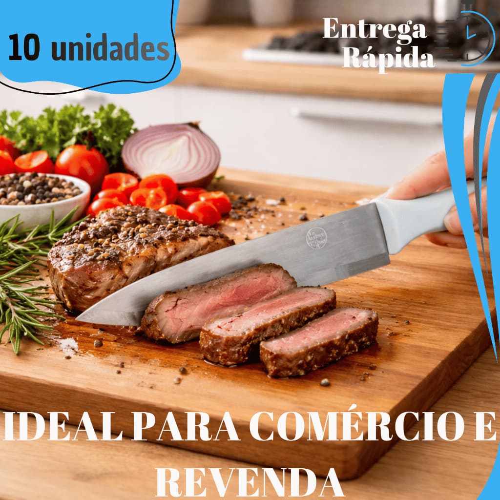 Kit 10 Facas Peixeira 7 Polegadas Cabo Branco Açougue Churrasco Cozinha Profissional Atacado Revenda Lojista  Buffet Top