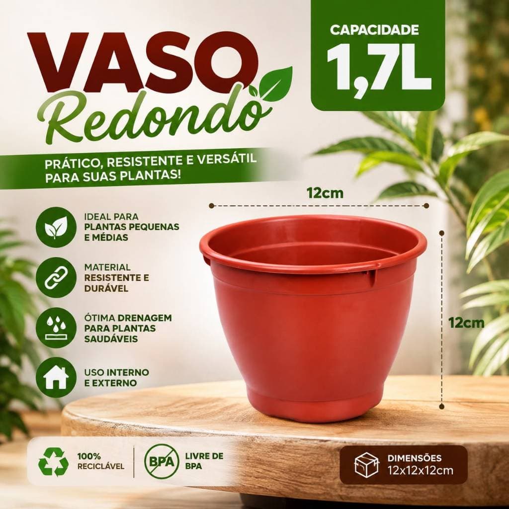 Jogo de Vasos Para Plantas Mudas Violeta Flores Redondo 1,7L Terracota