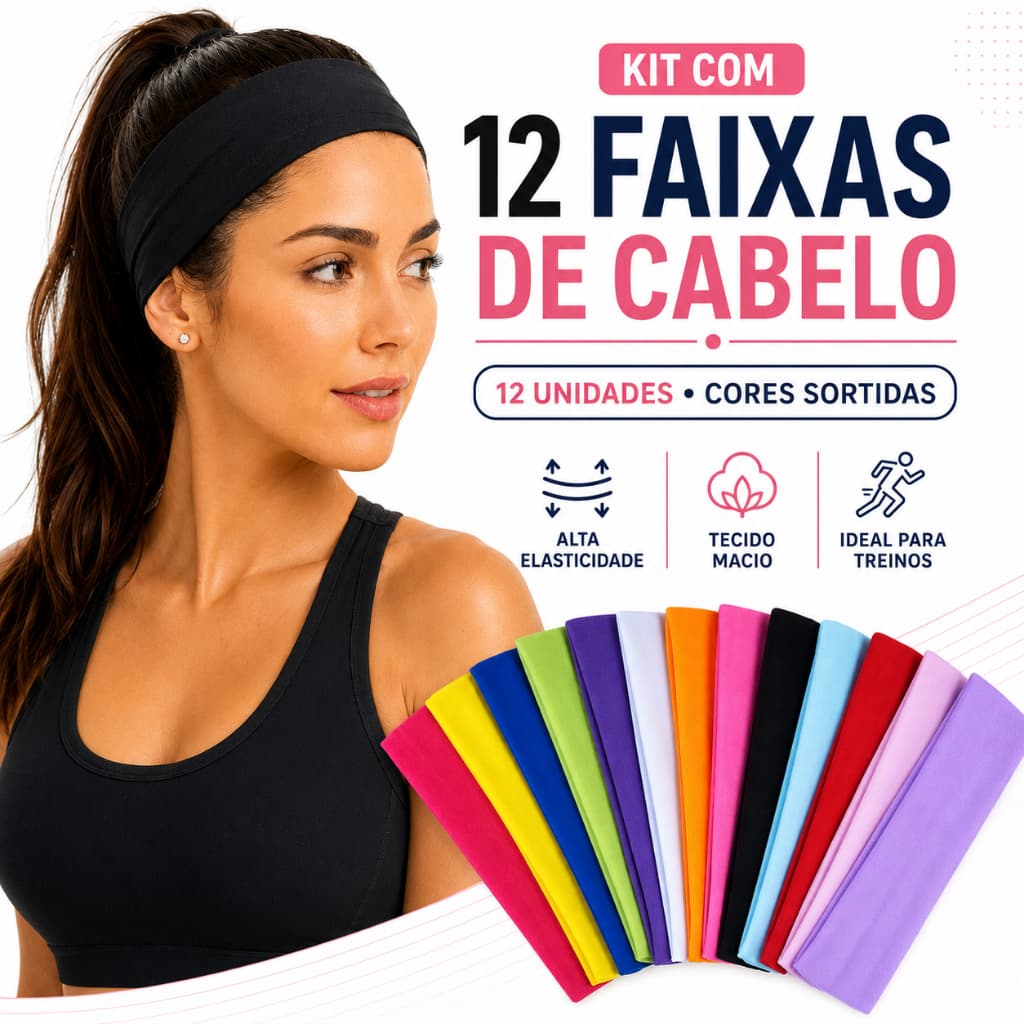 Kit 12 Faixas De Cabelo Penteados E Esportes Com Preto Branco e Colorido Headband
