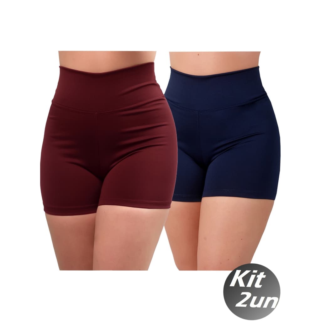Kit 2 Short Feminino de Academia Suplex de Poliamida Cós Alto