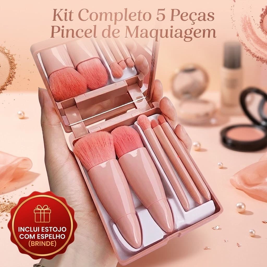 Kit Completo 5PCS Pincel de Maquiagem Profissional-Pincel Para Base/Pó,Sombra/Esfumado e Labial/Essencial Para Iniciante