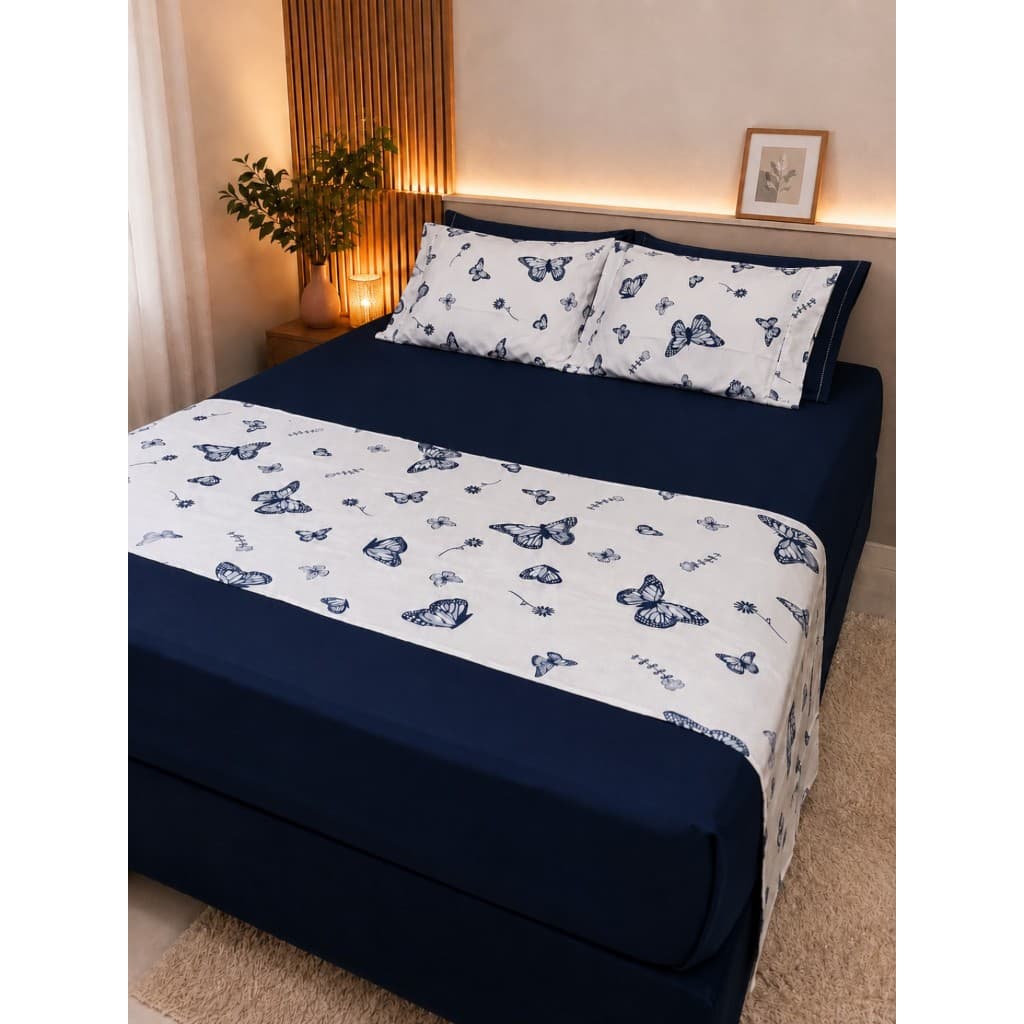 JOGO DE LENÇOL + PESEIRA ESTAMPADA + 2 FRONHAS ESTAMPADAS MICROPERCAL 400FIOS LENÇOL HOTEL ELEGANTE PROMOÇAO CASAL QUEEN