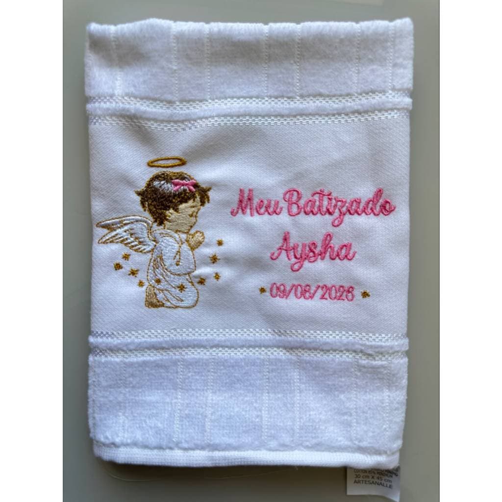 Toalha Lavabo Batizado Com Bordado de Anjinhos - Personalizado com nome Batismo