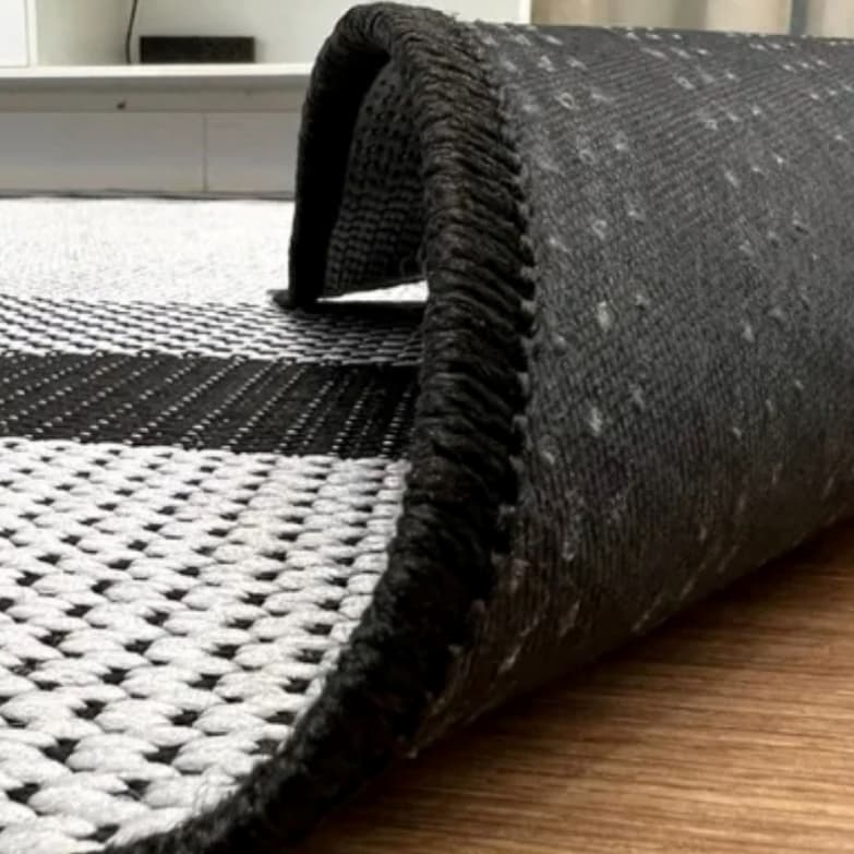 Tapete Sala Quarto Sisal 1,00x1,50m Cinza e Preto Pequeno Decoração Fácil Limpar Lancer