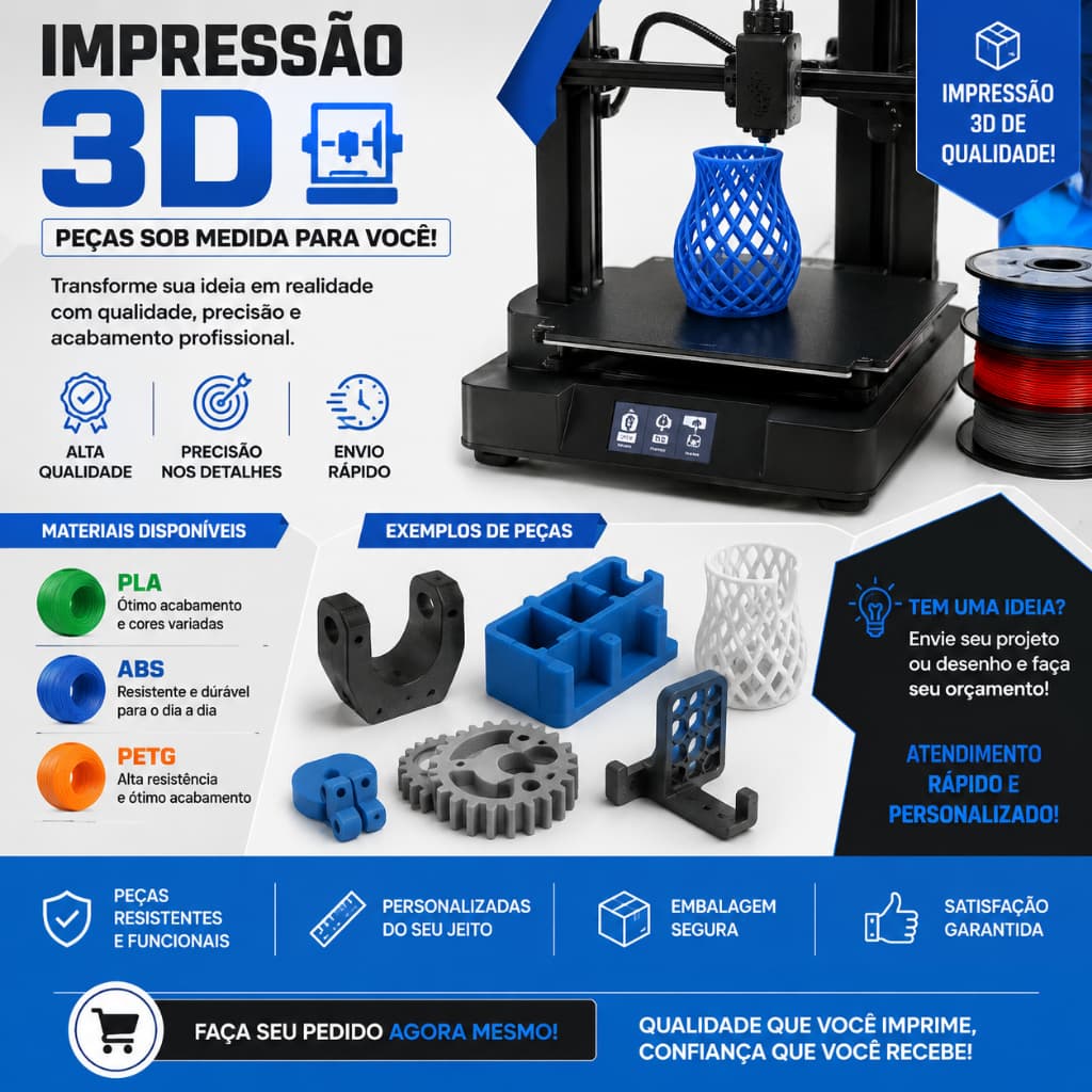 Impressão 3D Personalizada | Orçamento Rápido e Produção Sob Medida