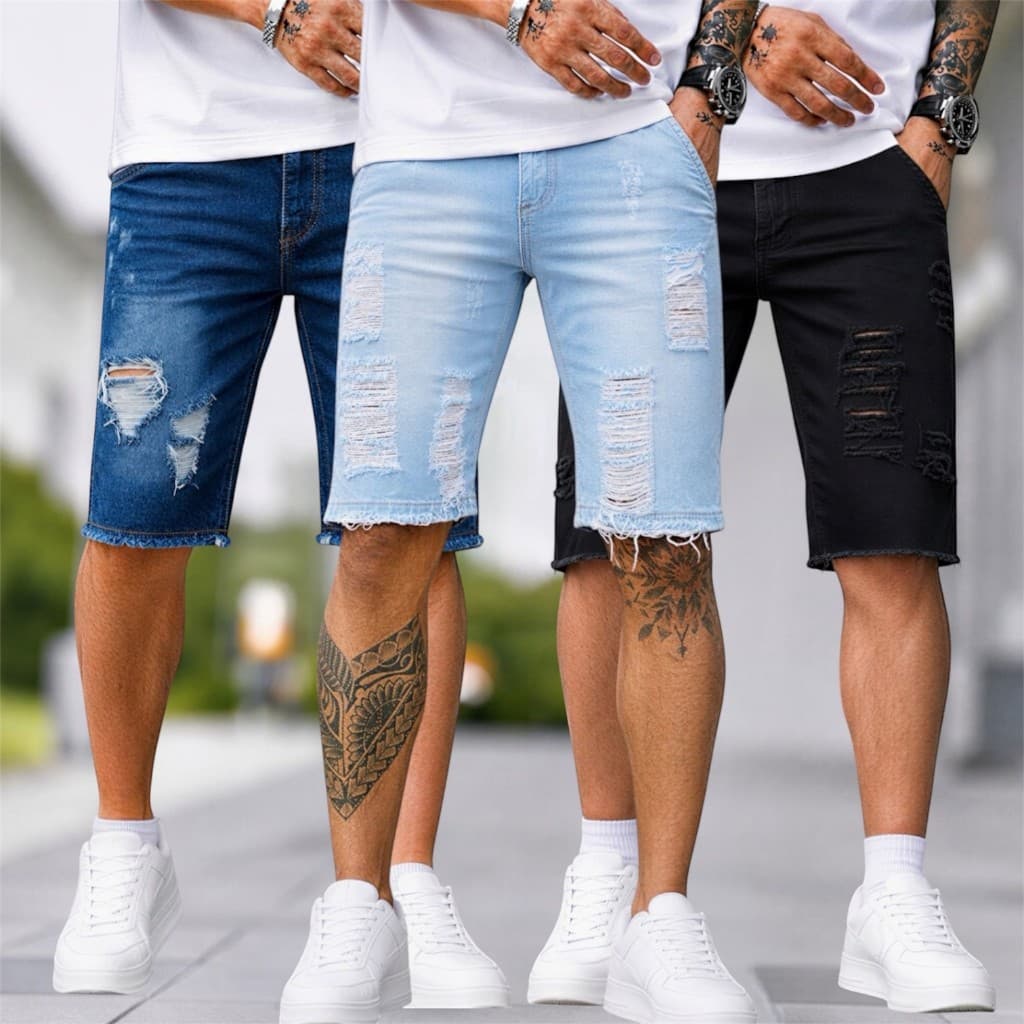 Kit 2 ou 3 Bermudas Jeans Masculinas Rasgadas Destroyed Premium Moda Verão Casual Conforto Alta Qualidade