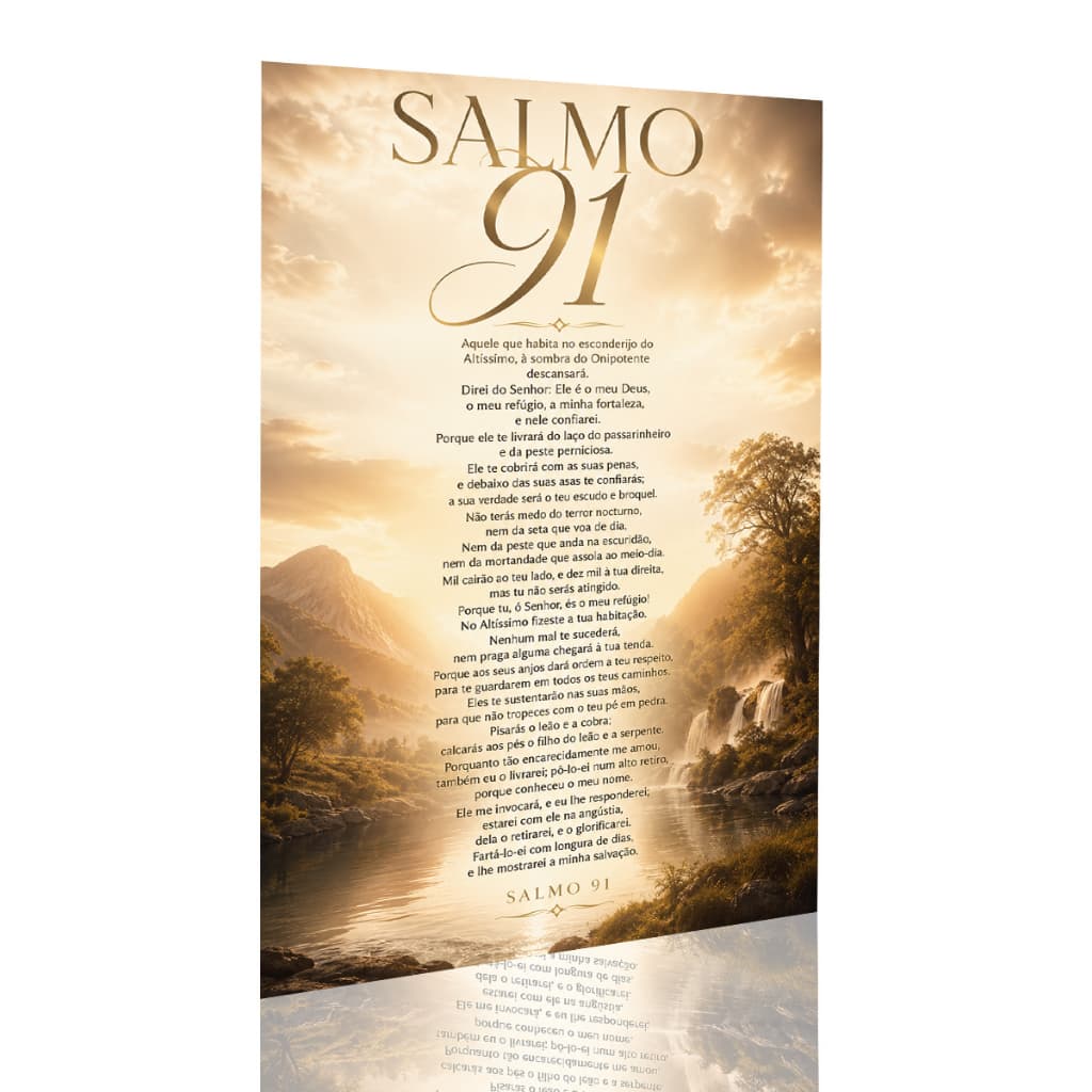 Quadro Decorativo Sala Quarto Salmo 91 Religioso Versículo Bíblico Paisagem Luz Divina