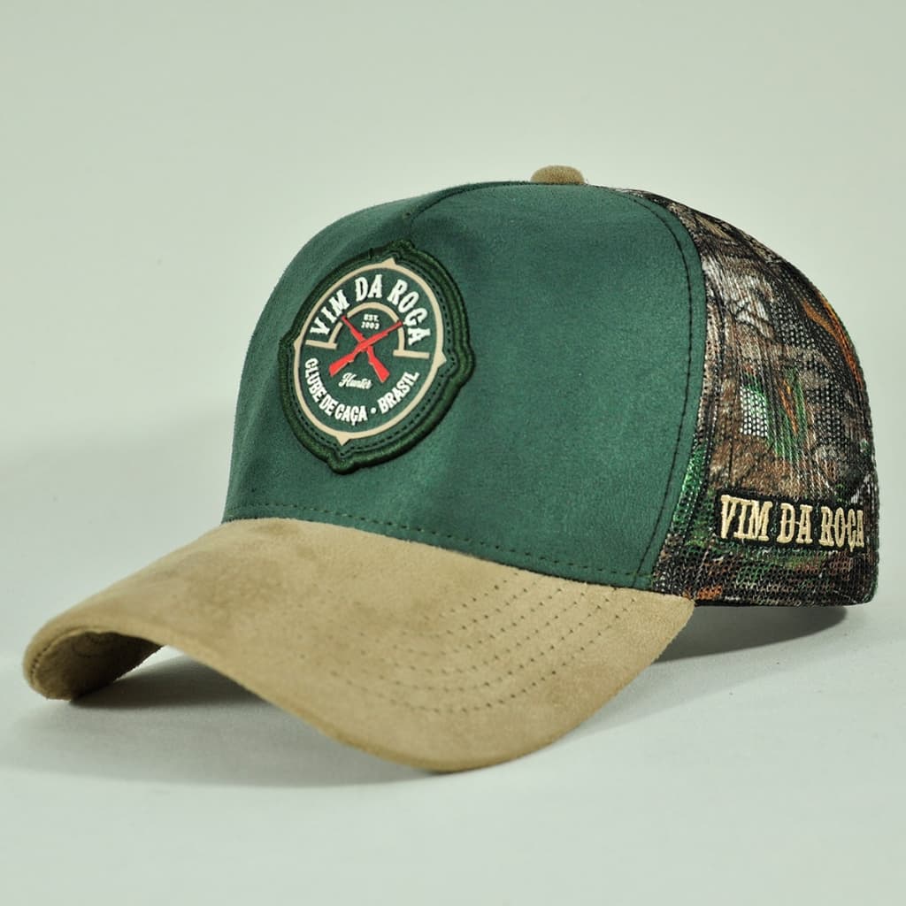 Boné Trucker Vila da Roça Clube de Caça Bordado Ajustável Aba Curva Estilo Caçador Country Dia a Dia