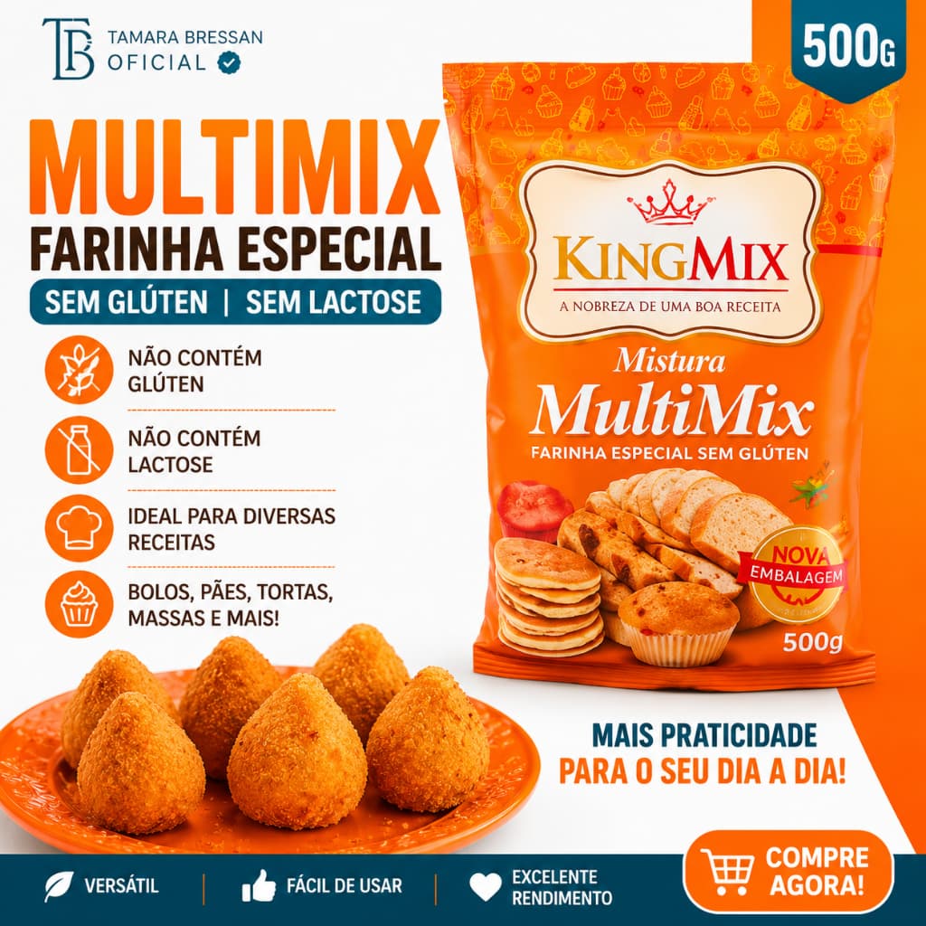 **Multimix Farinha Especial 500g Sem Glúten e Sem Lactose para Bolos, Pães, Massas e Receitas**