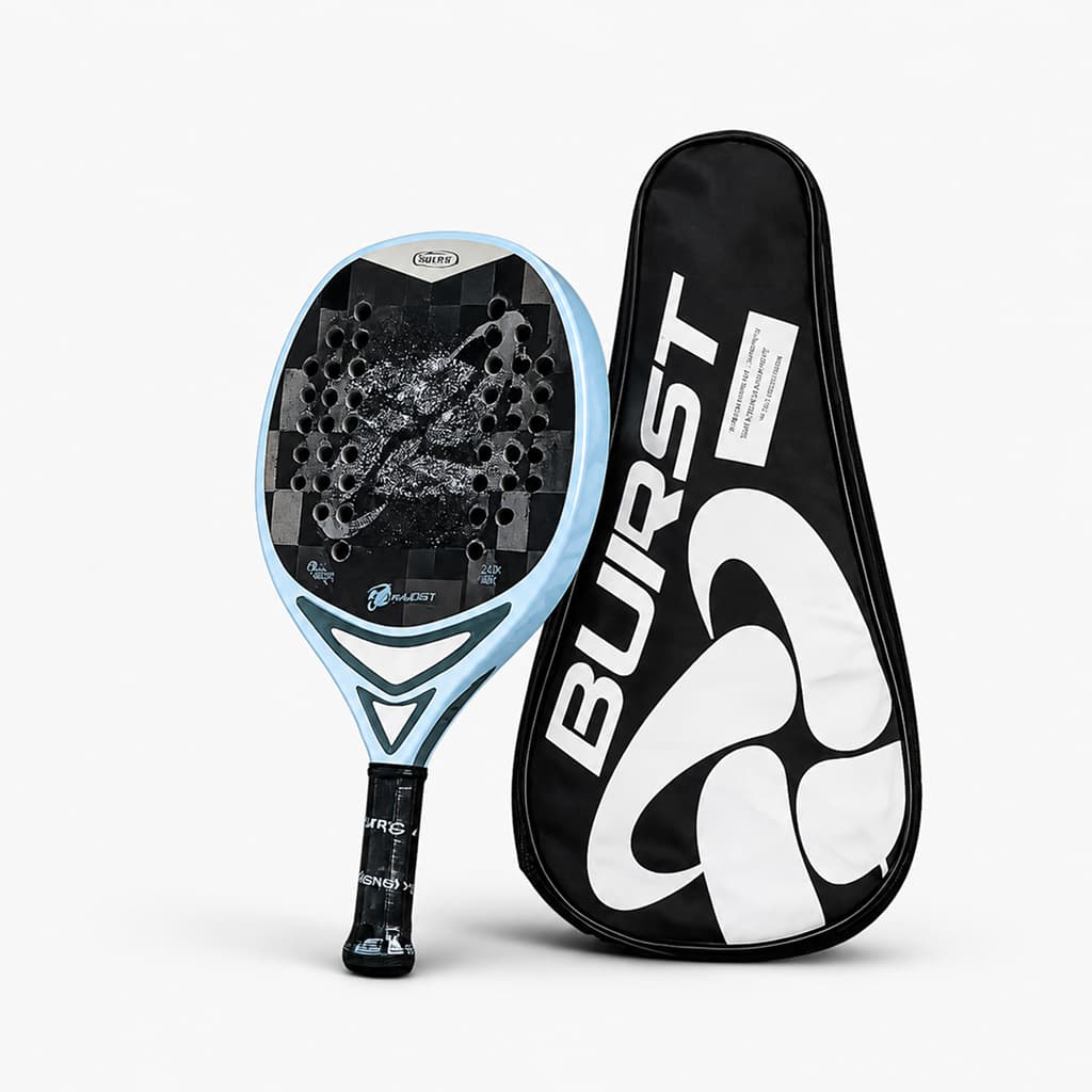 Raquete de Beach Tennis Burst Vinci 24K Carbono Silver Capa Protetora Leve Balance Equlibrado 315g