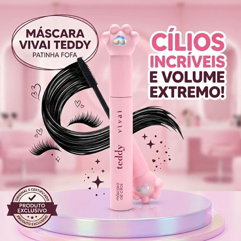 Máscara de Cílios Teddy Ultra Volume Vivai - Volume Intenso e Curvatura Duradoura