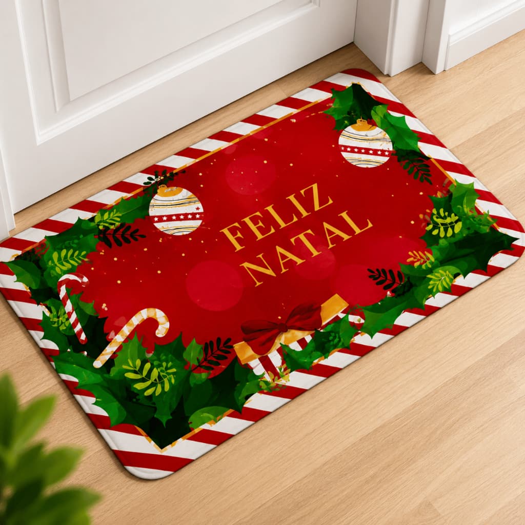 Tapete de Porta Natal Capacho Decorativo Entrada Natalino 59cmx39cm
