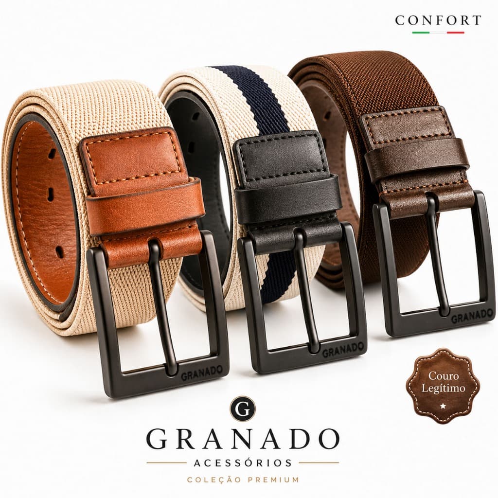 Cinto Masculino Couro Legítimo Elástico Premium Casual Social Esporte Confortável