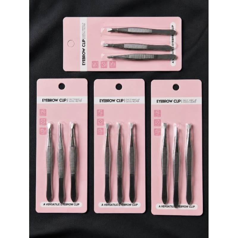 Kit com 3 Pinças para Sobrancelha – Ponta Reta, Chanfrada e Fina | Aço Inox