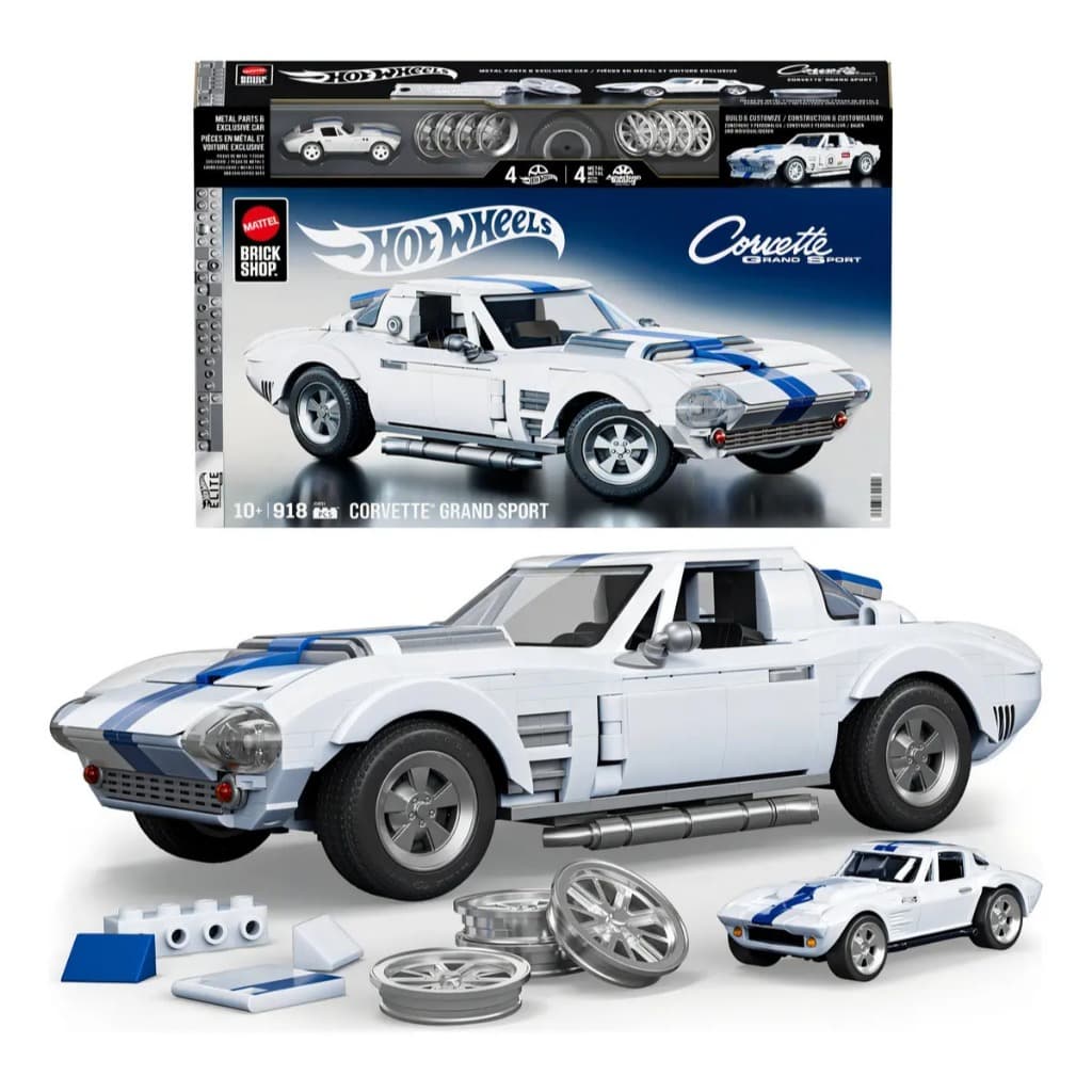 Hot Wheels Brick Shop Elite63 Corvette Grand Sport 918 peças para montar MATTEL