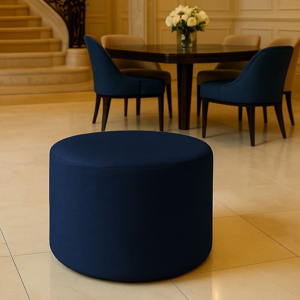 Puff Orgânico Redondo Liz Pufe Banco Confortável Para Closet Camarim Premium Suede Azul Marinho