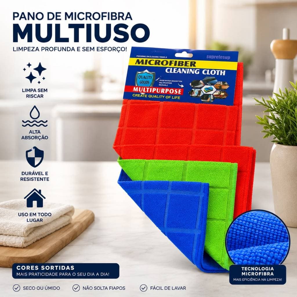 Pano De Microfibra Multiuso Limpeza Profunda Sem Esforço