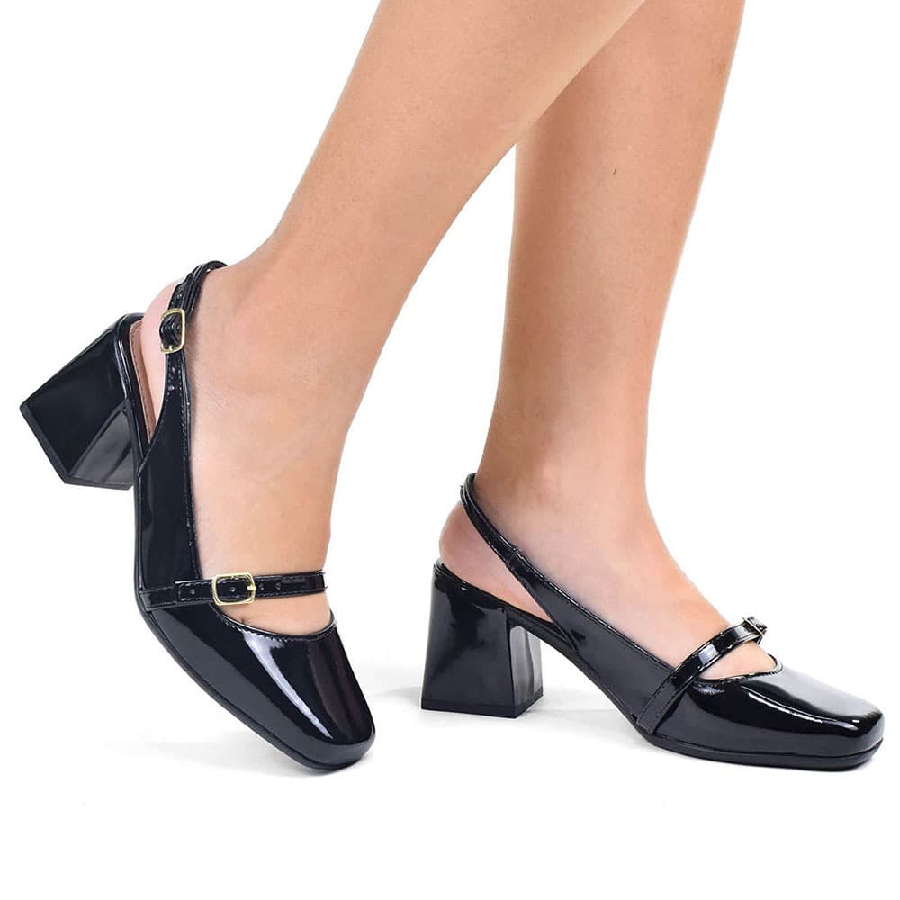 Sapato Feminino Mary Jane Boneca Scarpin Aberto CM Calçados Bico Quadrado Salto Bloco Alto Confortável Romântica