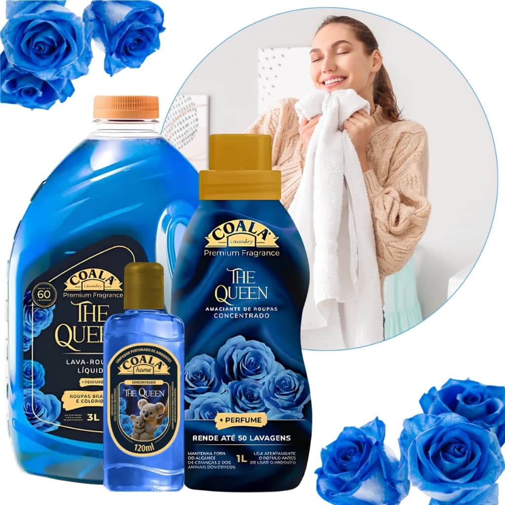 Kit Lava Roupas Coala 3 Peças Lava Roupas 3L Amaciante Concentrado 1L e Limpador Perfumado 120ml The Queen