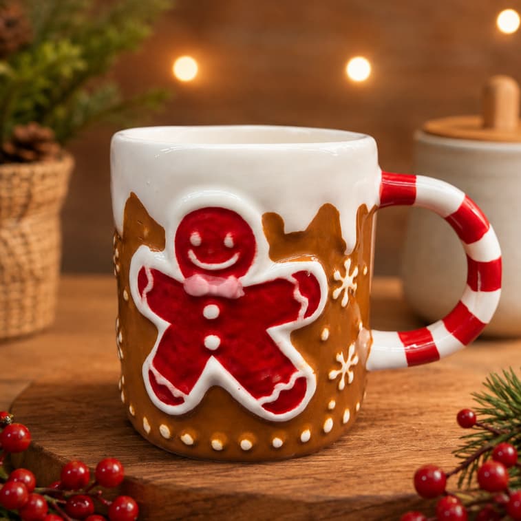 Caneca Porcelana 400ml Gingerbread Natalina Decorada Natal Presente Criativo