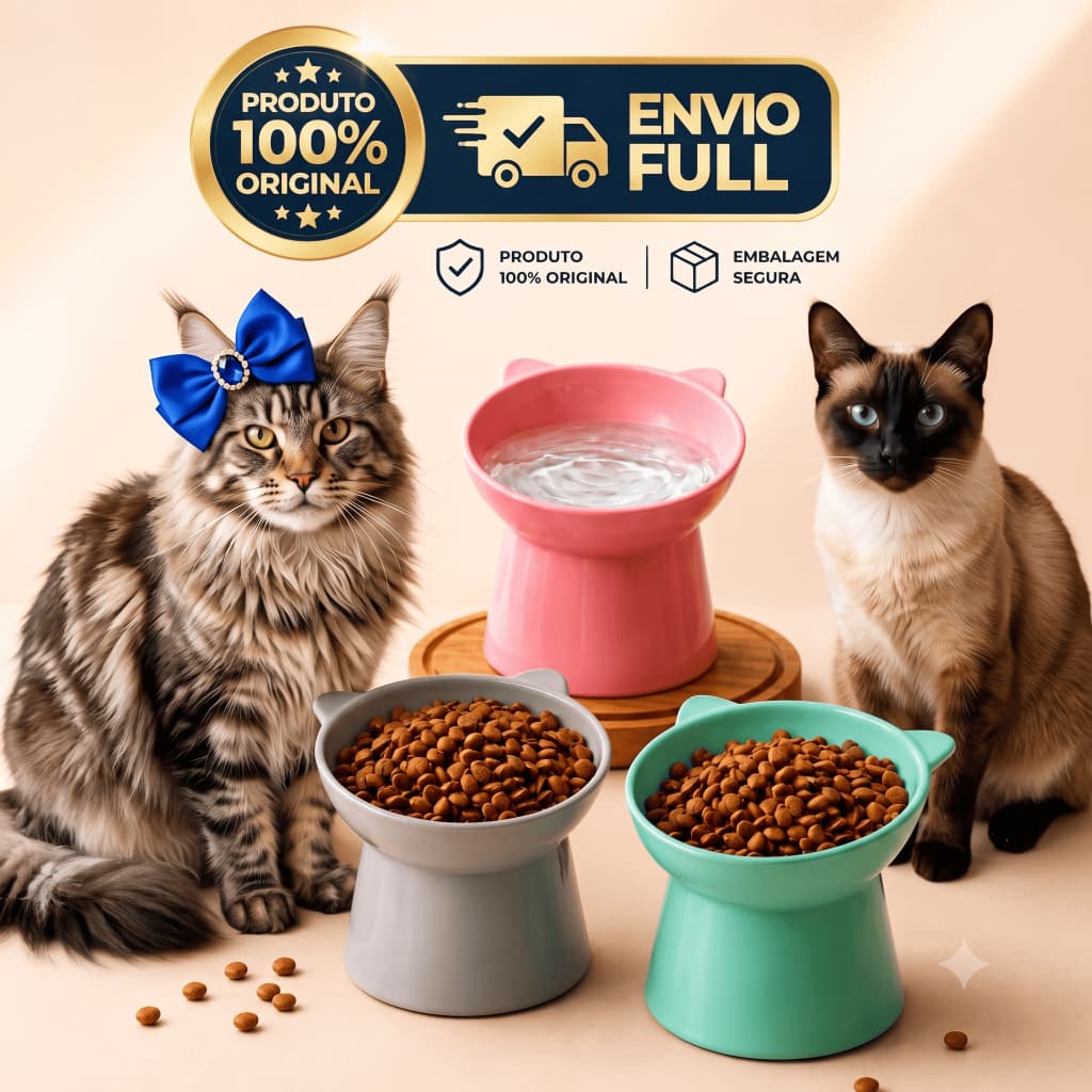 Tigela alta Ergonômica Para Gatos- Anti -Vômito, Refluxo e engasgo. 100% Original