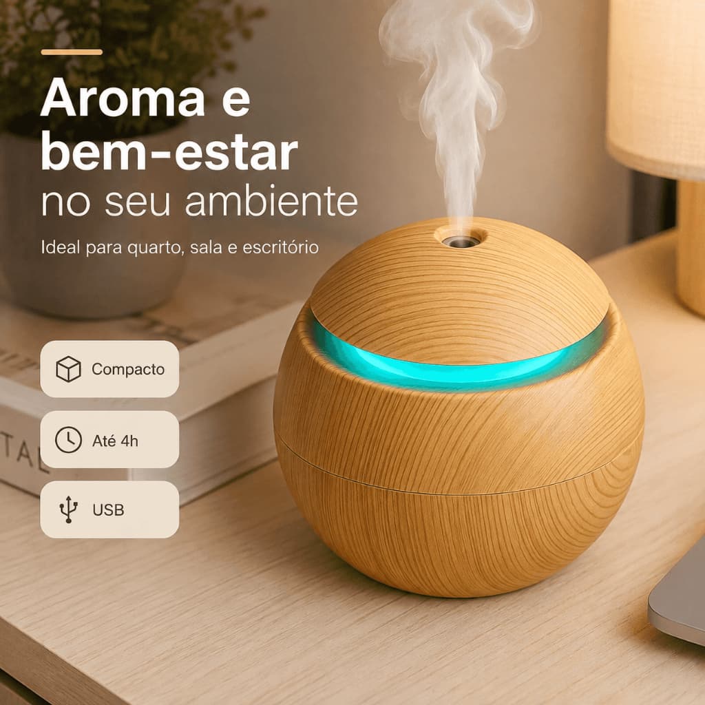 Mini Difusor Ultrassonico Umidificador Ar Aromatizador Purificador De Aromas Com Led Oleo