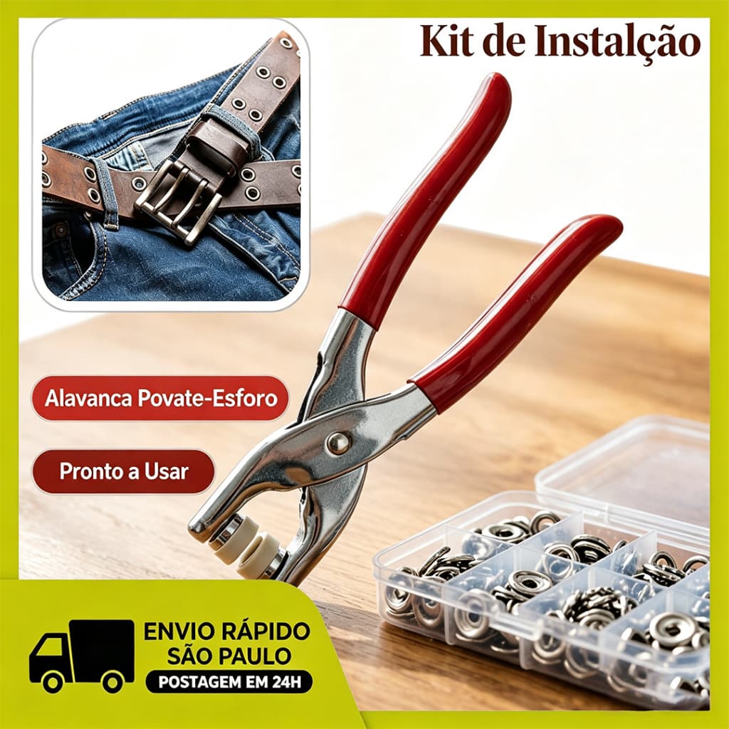Kit 100 Botões de Pressão de Metal 5 Garras + Alicate Fixador – Sem Costura, Ferramenta DIY para Roupas e Calçados