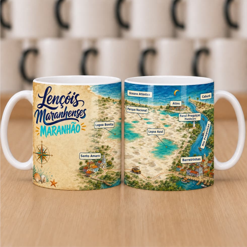 Caneca Xícara Lençóis Maranheses | Lembrancinha do Maranhão | Porcelana 325 ml
