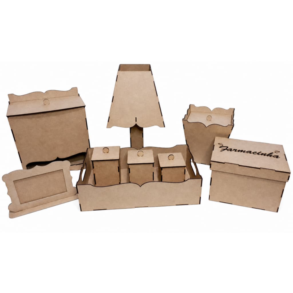 Kit Higiene Bebê Liso 9 Peças farmácia quadrada  Mdf Cru Desmontado Decoração Quarto Bebê