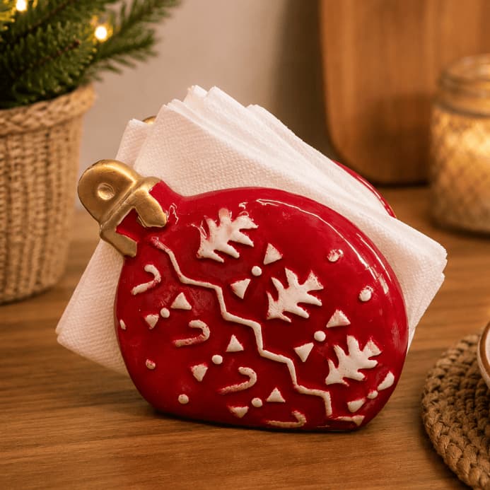 Porta Guardanapo Natal Porcelana Enfeite Mesa Decoração Natalina Luxo