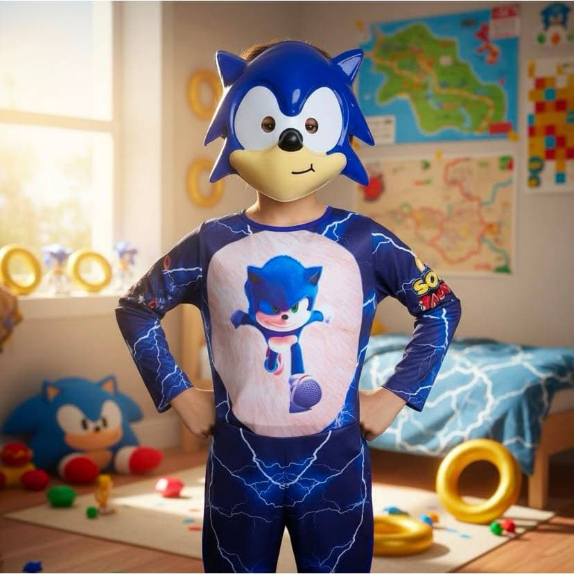 Fantasia Infantil Do Sonic Longa Com Enchimento E Mascara De Plástico Festa Envio Rápido Dia Das Crianças