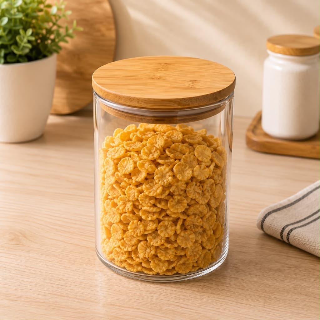 Pote De Vidro Hermético Com Tampa De Bambu 550ml Organizador Alimentos Frutas Verduras