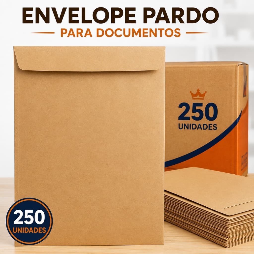 250 Envelopes Kraft Pardo 26x36cm Saco Grande para Documentos Escritório Arquivo e Envios