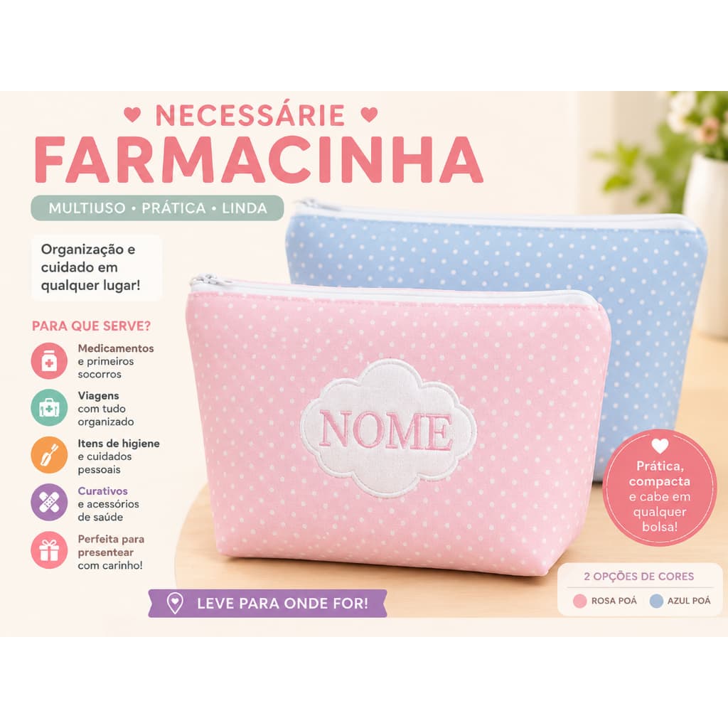 Nécessaire Farmacinha Personalizada com Nome | Multiuso Infantil, Juvenil e Adulto | Porta Medicamentos e Higiene