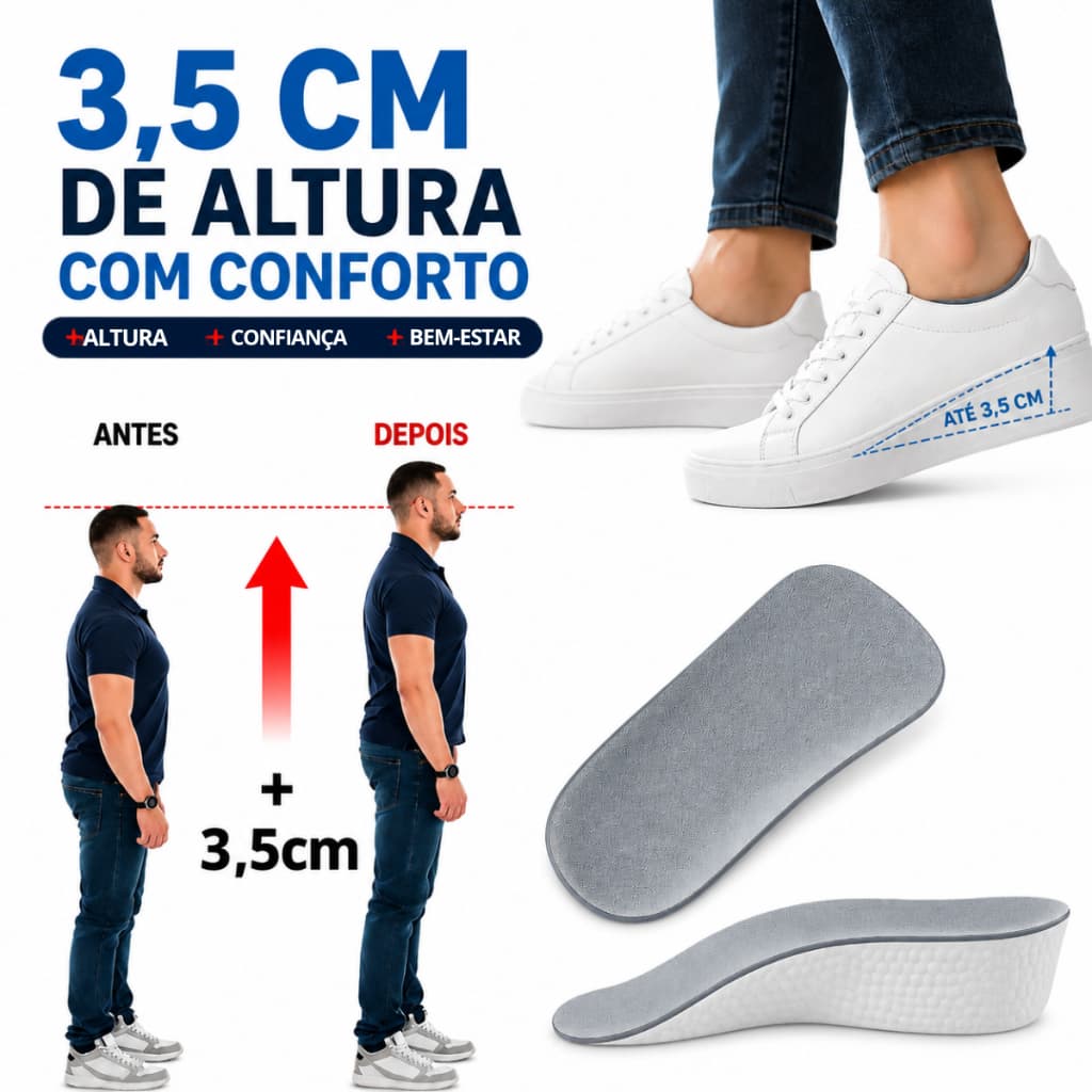 2 Palmilha Aumenta Altura 3,5cm Compensatória Amortecedora Ergonômica
