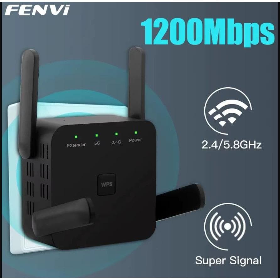 Repetidor Wifi 1200Mbps Dual Band 2.4G/5GHz AC1200 Amplificador de Sinal Extensor Wifi Preto Longo Alcance