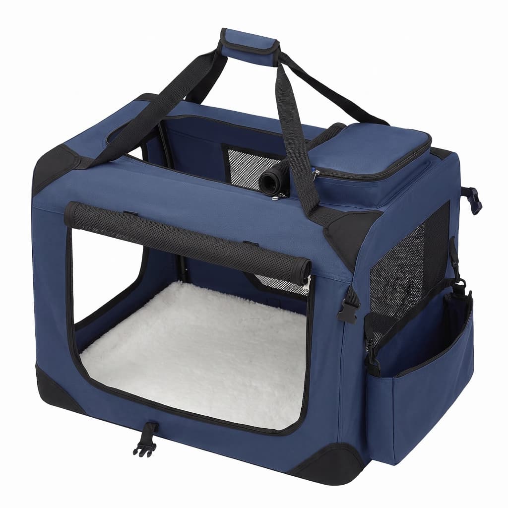 SONGMICS Feandrea Caixa De Transporte Para Cães, Dobrável, Tecido Oxford, Respirável, 70x52x52 Cm, Azul Escuro