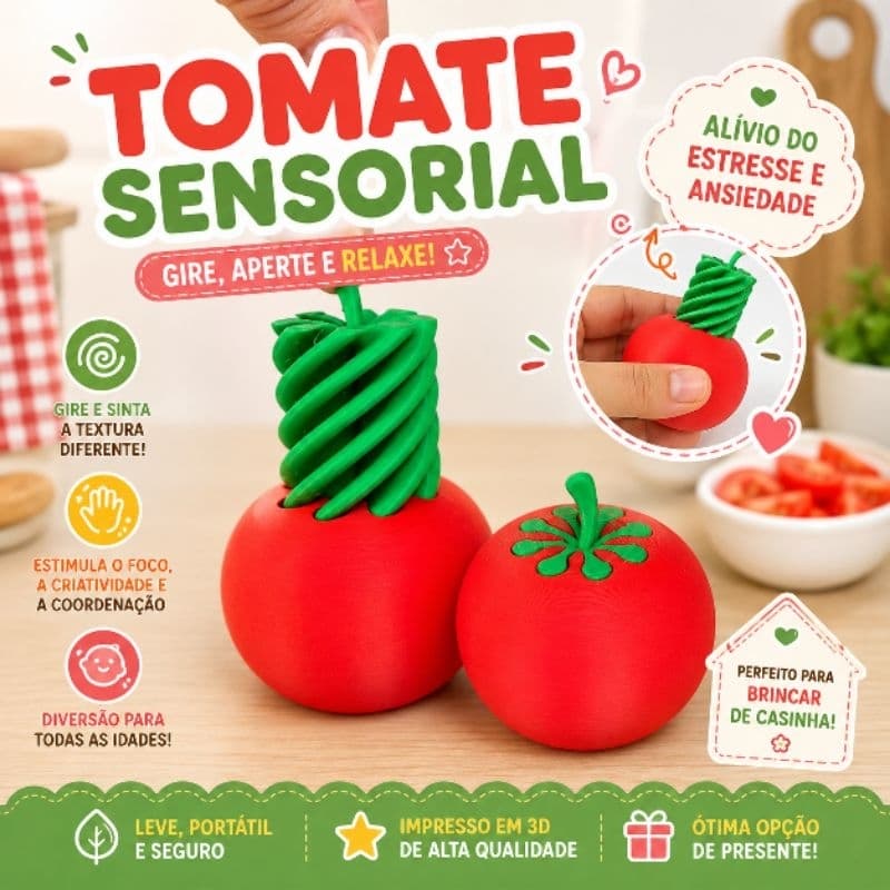 Tomate Sensorial Articulado Brinquedo Infantil | Comidinha de Casinha | Fidget | presente criativo 3D