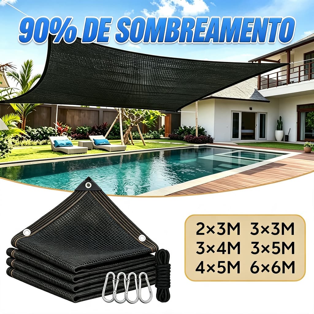 Cobertura Sombrite Tela Sombreamento 90% para Garagem e Piscina Instalação Rápida Vários tamanhos