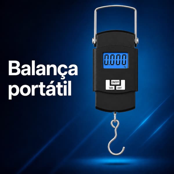 Balança Digital Portátil de Gancho até 50 kg com Visor LCD, Função Tara e Unidades para Mala, Bagagem, Pesca e Viagem
